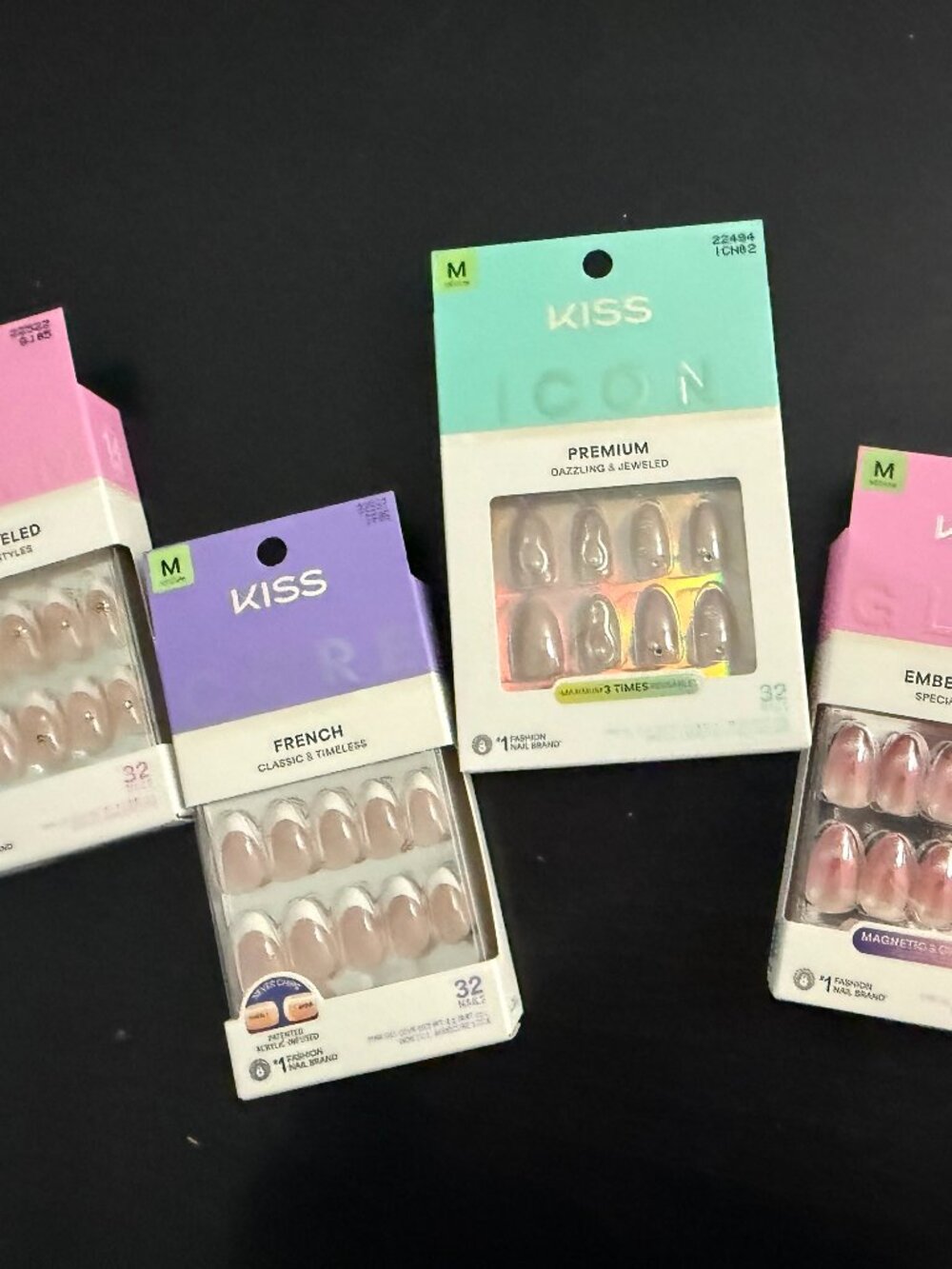 5 SETS - Press on Nails - Kiss, Impress, Sally Hansen - 30-32 nails + Glue / kit